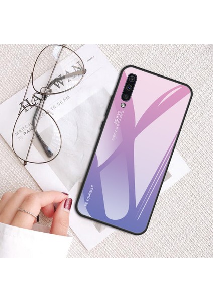 Samsung Galaxy A50/A50S/A30'LAR Için Gradyan Renk Cam+Tpu+Pc Telefon Kılıf Aksesuarı - Gül/mavi (Yurt Dışından)