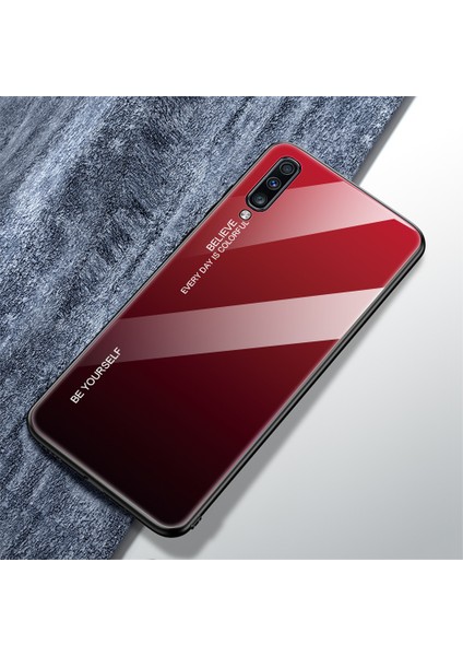 Samsung Galaxy A70 - Kırmızı/siyah Için Gradyan Renk Cam+Tpu Hibrit Kılıf (Yurt Dışından)