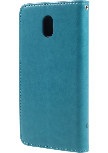 Baskı Kelebek Çiçek Manyetik Cüzdan Pu Deri Deri Stand Koruyucu Telefon Kapağı Samsung Galaxy J5 (2017) Ab/asya Sürümü - Mavi (Yurt Dışından)