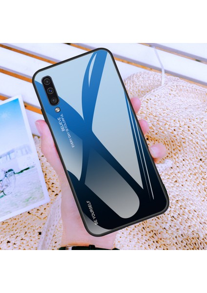 Samsung Galaxy A50/A50S/A30'LAR Için Gradyan Renk Cam+Tpu+Pc Telefon Kılıf Aksesuarı - Mavi/siyah (Yurt Dışından)