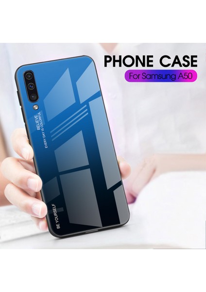Samsung Galaxy A50/A50S/A30'LAR Için Gradyan Renk Cam+Tpu+Pc Telefon Kılıf Aksesuarı - Mavi/siyah (Yurt Dışından) fiyatları