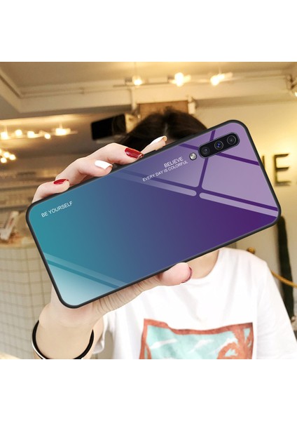 Samsung Galaxy A50/A50S/A30'LAR Için Gradyan Renkli Cam+Tpu+Pc Telefon Kılıf Aksesuarı - Mor/canan (Yurt Dışından)