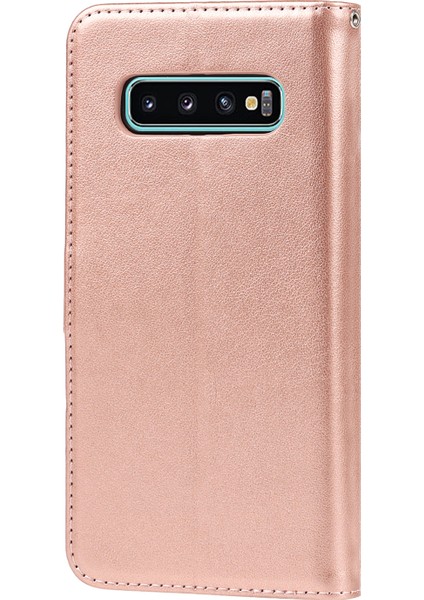 R61 Doku Dikişli Dikiş Telefon Kılıfı Strap Anti -Drop Pu Deri Cüzdan Kapağı Samsung Galaxy S10 - Gül Altın (Yurt Dışından) modelleri