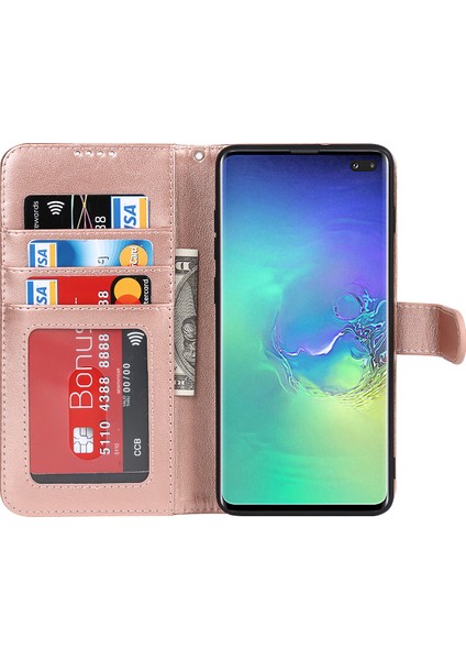 R61 Doku Dikişli Dikiş Telefon Kılıfı Strap Anti -Drop Pu Deri Cüzdan Kapağı Samsung Galaxy S10 - Gül Altın (Yurt Dışından) fırsatları