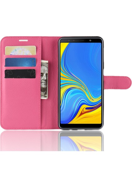 Cüzdan Stand Tasarımı ile Samsung Galaxy A7 Için Litchi Skin Pu Deri Koruma Telefon Kabuğu - Gül (Yurt Dışından)