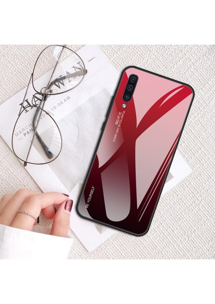 Samsung Galaxy A50/A50S/A30'LAR Için Gradyan Renk Cam+Tpu+Pc Telefon Kılıf Aksesuarı - Kırmızı (Yurt Dışından)