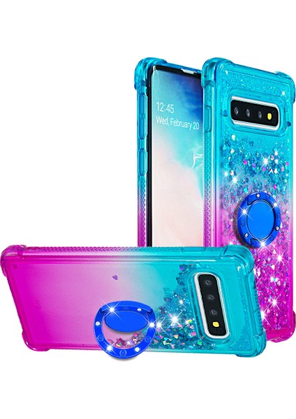 Samsung Galaxy S10 4g - Mavi/mor Için Halka Kickstand Moda Gradyan ve Dayanıklı Tpu Telefon Kılıf Kabuğu (Yurt Dışından)