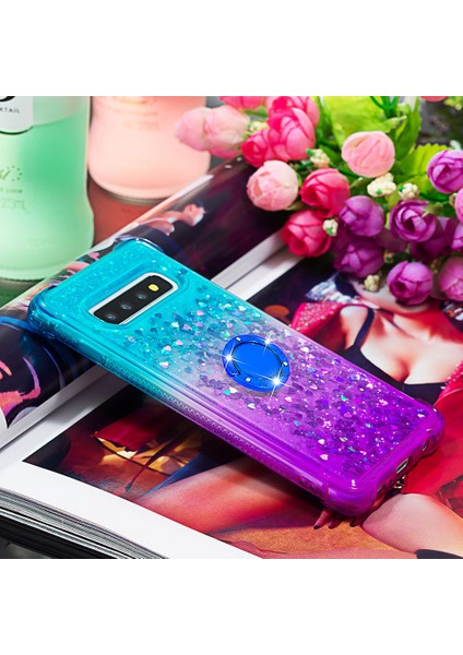 Samsung Galaxy S10 4g - Mavi/mor Için Halka Kickstand Moda Gradyan ve Dayanıklı Tpu Telefon Kılıf Kabuğu (Yurt Dışından) modelleri