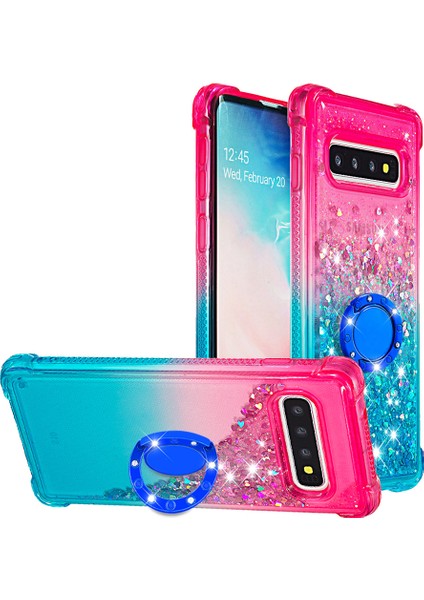 Samsung Galaxy S10 Için Ring Kickstand Moda Gradyan ve Dayanıklı Tpu Telefon Kılıfı Kabuğu - Pembe/mavi (Yurt Dışından)