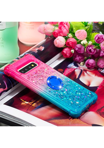 Samsung Galaxy S10 Için Ring Kickstand Moda Gradyan ve Dayanıklı Tpu Telefon Kılıfı Kabuğu - Pembe/mavi (Yurt Dışından) modelleri