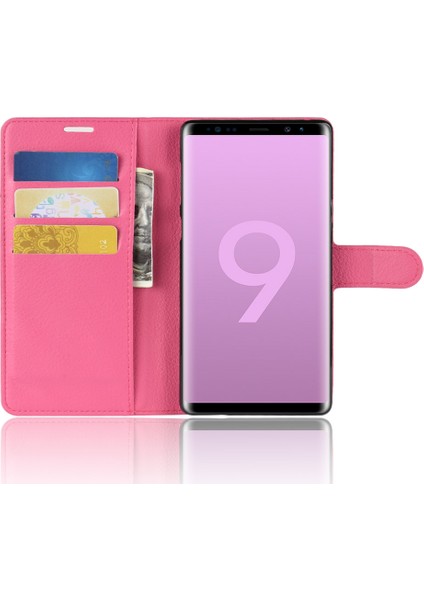 Litchi Doku Cüzdan Stand Deri Kabuk Kılıfı Samsung Galaxy Note 9 - Gül (Yurt Dışından)