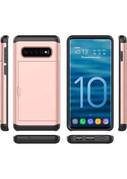 Samsung Galaxy S10 Slayt Kart Tutucu Hibrid Pc+Tpu Telefon Kapağı - Gül Altın (Yurt Dışından) fiyatları