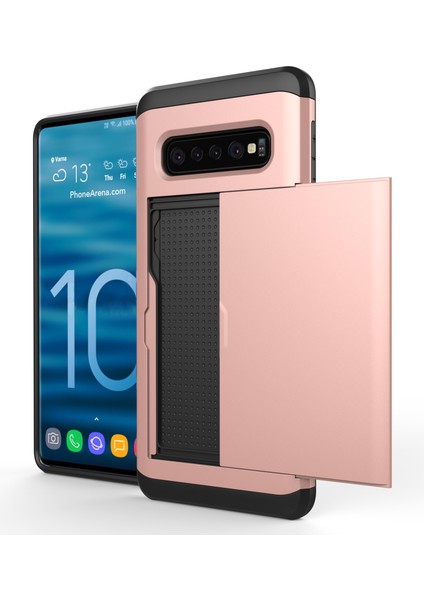 Samsung Galaxy S10 Slayt Kart Tutucu Hibrid Pc+Tpu Telefon Kapağı - Gül Altın (Yurt Dışından) fırsatları