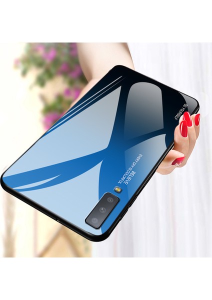 Samsung Galaxy A7 Için Gradyan Renk Cam+Pc+Tpu Hibrit Kılıf - Mavi/siyah (Yurt Dışından)