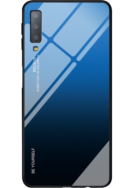 Samsung Galaxy A7 Için Gradyan Renk Cam+Pc+Tpu Hibrit Kılıf - Mavi/siyah (Yurt Dışından) modelleri
