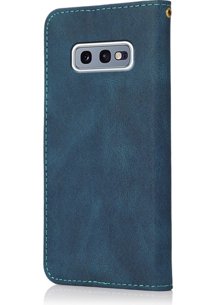 Renk Ekleme Deri Cüzdan Standı Cep Telefonu Koruma Kapak Kabuğu Samsung Galaxy S10E - Mavi/yeşil (Yurt Dışından)