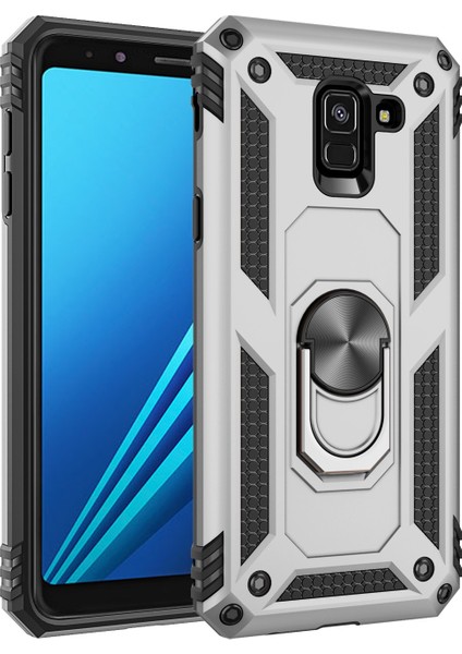 Samsung Galaxy A8 Için Kickstand ile Tpu+Pc+Metal Telefon Kabuğu - Gümüş (Yurt Dışından)