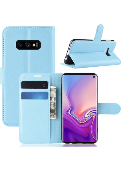 Samsung Galaxy S10E Için Litchi Cilt Cüzdan Deri Koruma Kılıfı - Bebek Mavisi (Yurt Dışından)