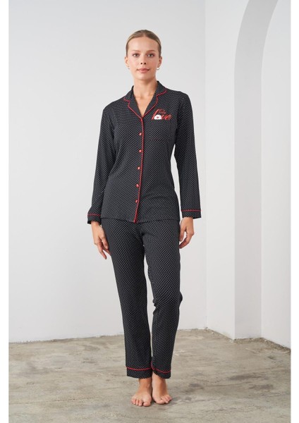 24531 Kadın Düğmeli Puanlı Pijama Takım