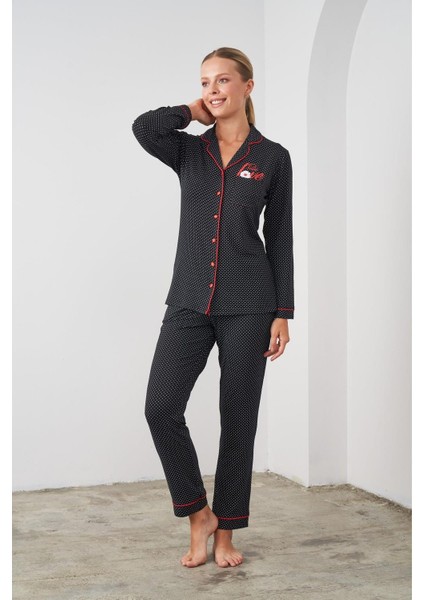 24531 Kadın Düğmeli Puanlı Pijama Takım modelleri