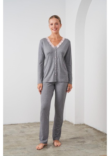 24524 Kadın Düğmeli Pijama Takım