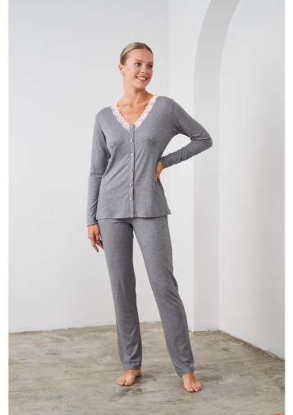 24524 Kadın Düğmeli Pijama Takım