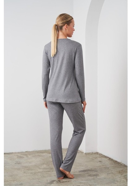 24524 Kadın Düğmeli Pijama Takım