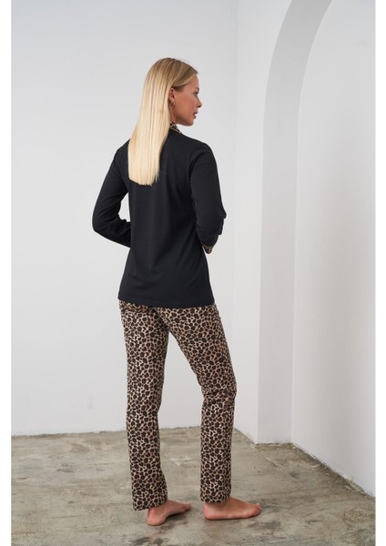 24510 Kadın Leopar Desenli Düğmeli Pijama Takım indirimleri
