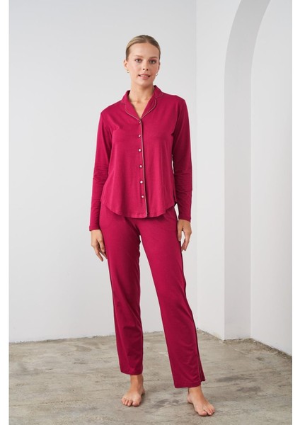 24529 Kadın Düğmeli Pijama Takım