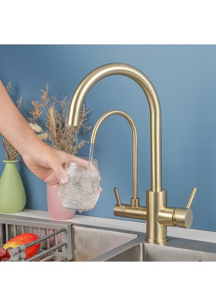 Mutfak Evye Bataryası Dual Flow Su Arıtma Çıkışlı 5 Yıl Garanti Ithal Mat Gold Yeni Ürün.