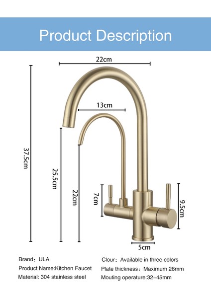 Mutfak Evye Bataryası Dual Flow Su Arıtma Çıkışlı 5 Yıl Garanti Ithal Mat Gold Yeni Ürün. fırsatları