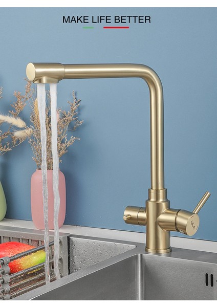 Mutfak Evye Bataryası Dual Flow Arıtma Çıkışlı Mat Gold 10 Yıl Güvenceli