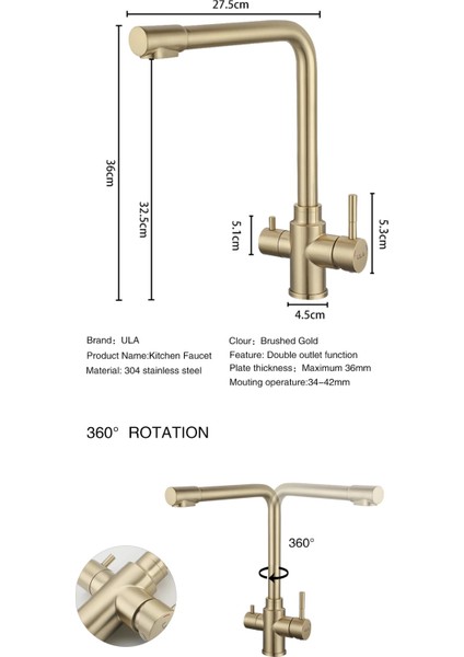 Mutfak Evye Bataryası Dual Flow Arıtma Çıkışlı Mat Gold 10 Yıl Güvenceli fırsatları