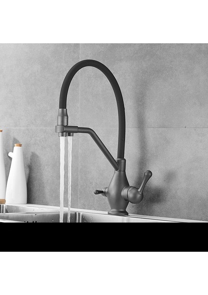 Mutfak Evye Bataryası Dual Flow Su Arıtma Çıkışlı Spiralli Yeni Ürün Antrasit Gri 5 Yıl Güvenceli