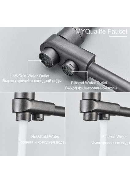 Mutfak Evye Bataryası Dual Flow Su Arıtma Çıkışlı Spiralli Yeni Ürün Antrasit Gri 5 Yıl Güvenceli modelleri