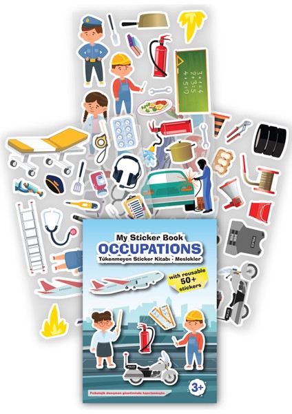 Mert Bebek My Sticker Book '' Occupations'' , Tükenmeyen Sticker Kitabı Meslekler