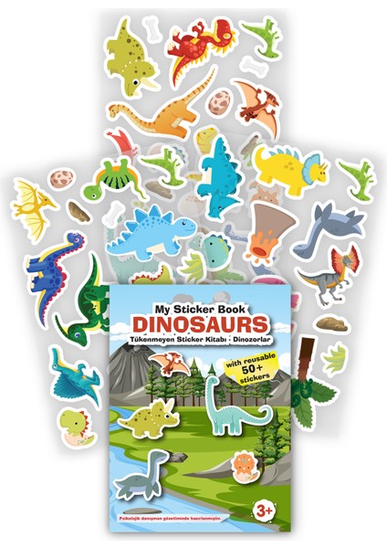 Mert Bebek My Sticker Book '' Vahşi Hayvanlar-Dinozorlar'' ,  2’li Set Tükenmeyen Sticker Kitabım