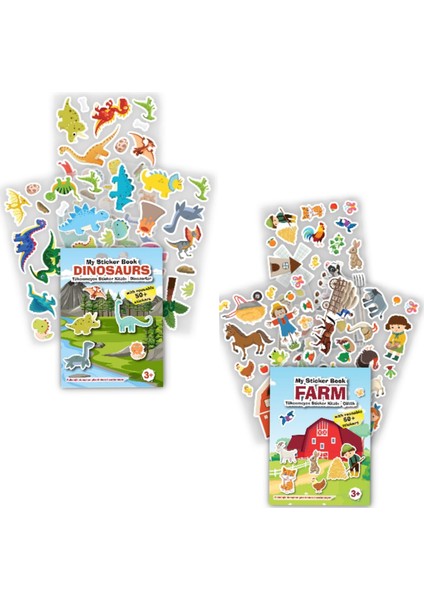 Mert Bebek My Sticker Book '' Dinozorlar- Çiftlik'' , 2’li Set Tükenmeyen Sticker Kitabı