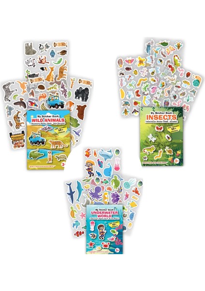 My Sticker Book ''Vahşi Hayvanlar - Böcekler - Sualtı'' - 3’lü Set Tükenmeyen Sticker Kitabı