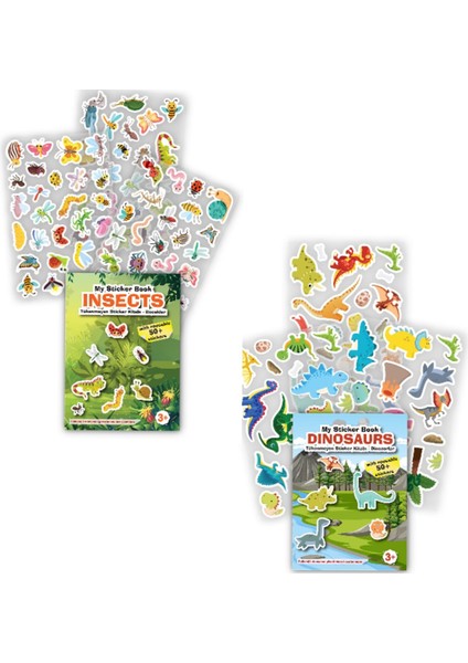My Sticker Book '' Böcekler-Dinozorlar'' , 2’li Set Tükenmeyen Sticker Kitabı
