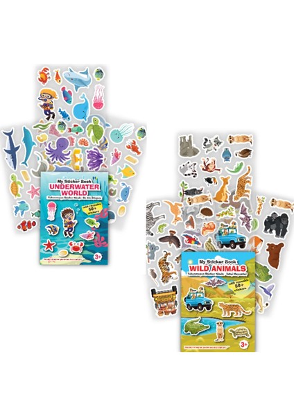 Mert Bebek My Sticker Book '' Su Altı Dünyası-Vahşi Hayvanlar'' ,  2’li Set Tükenmeyen Sticker Kitabı