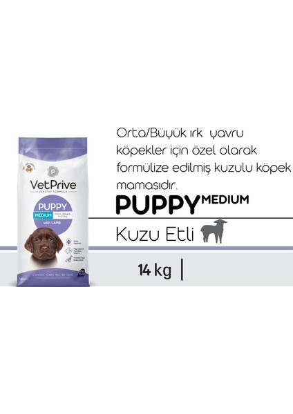 Vet Prive Orta ve Iri Irk Yavru Köpek Maması Kuzu Etli 14 kg