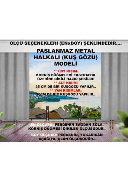 Altınpamuk Her Ölçüde Enxboy Seçenekli Kuşgözlü Balkon Perdesi-Balkon Brandası Gri Lüks