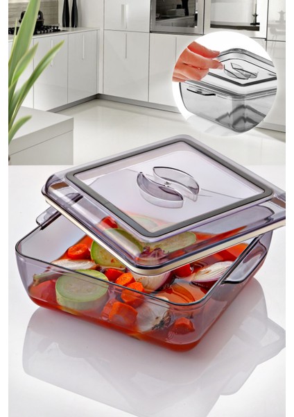 Akrilik Kare Saklama Kabı - Yemek Saklama Kabı 2 Litre