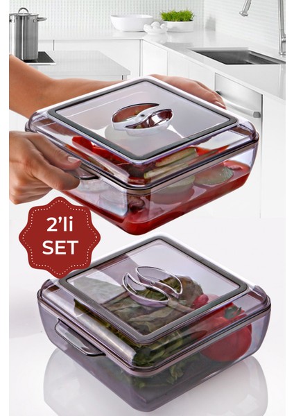 2li Akrilik Kare Saklama Kabı - Yemek Saklama Kabı 2 Litre