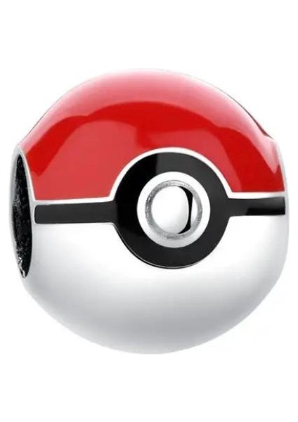 Gümüş S925 Damgalı Pokemon Topu (Poke Ball) Charm