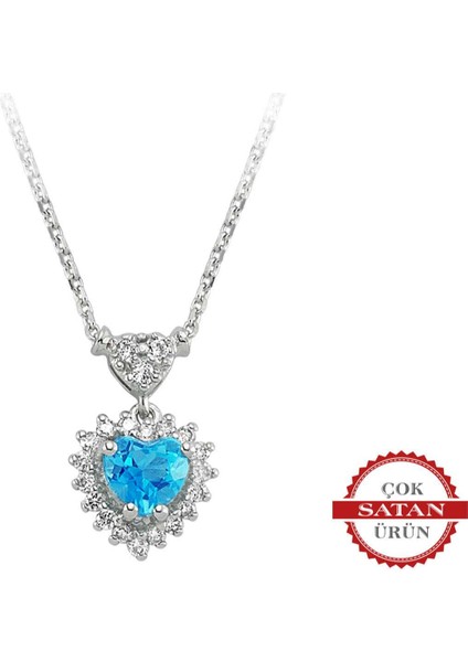 Pırlanta ve Kalp Mavi Topaz Taşlı Anturaj Kolye 0415P0068