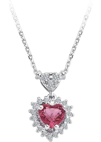 Pırlanta ve Kalp Pembe Turmalin Taşlı Anturaj Kolye 0415P0079