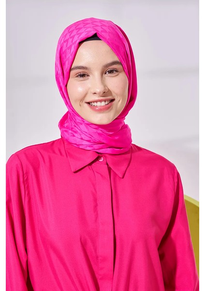 Ipeksi Jakar Lara Şal Geometrik Desen - Barbie Pembesi