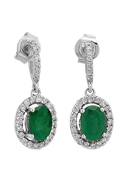 Oval Zümrüt ve Pırlanta Taşlı Küpe 0403E0004